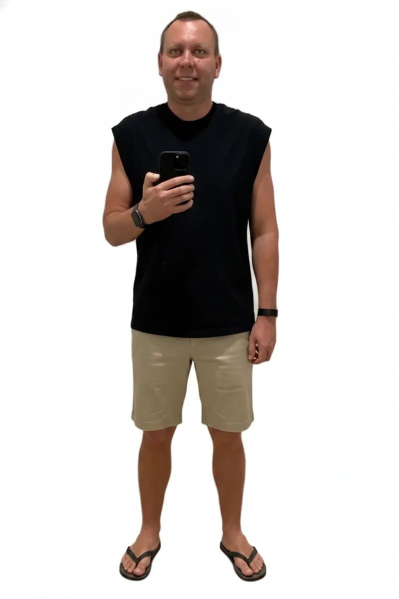The same outfit isolated onto a clean studio background — the avatar Looktok reads and rates.